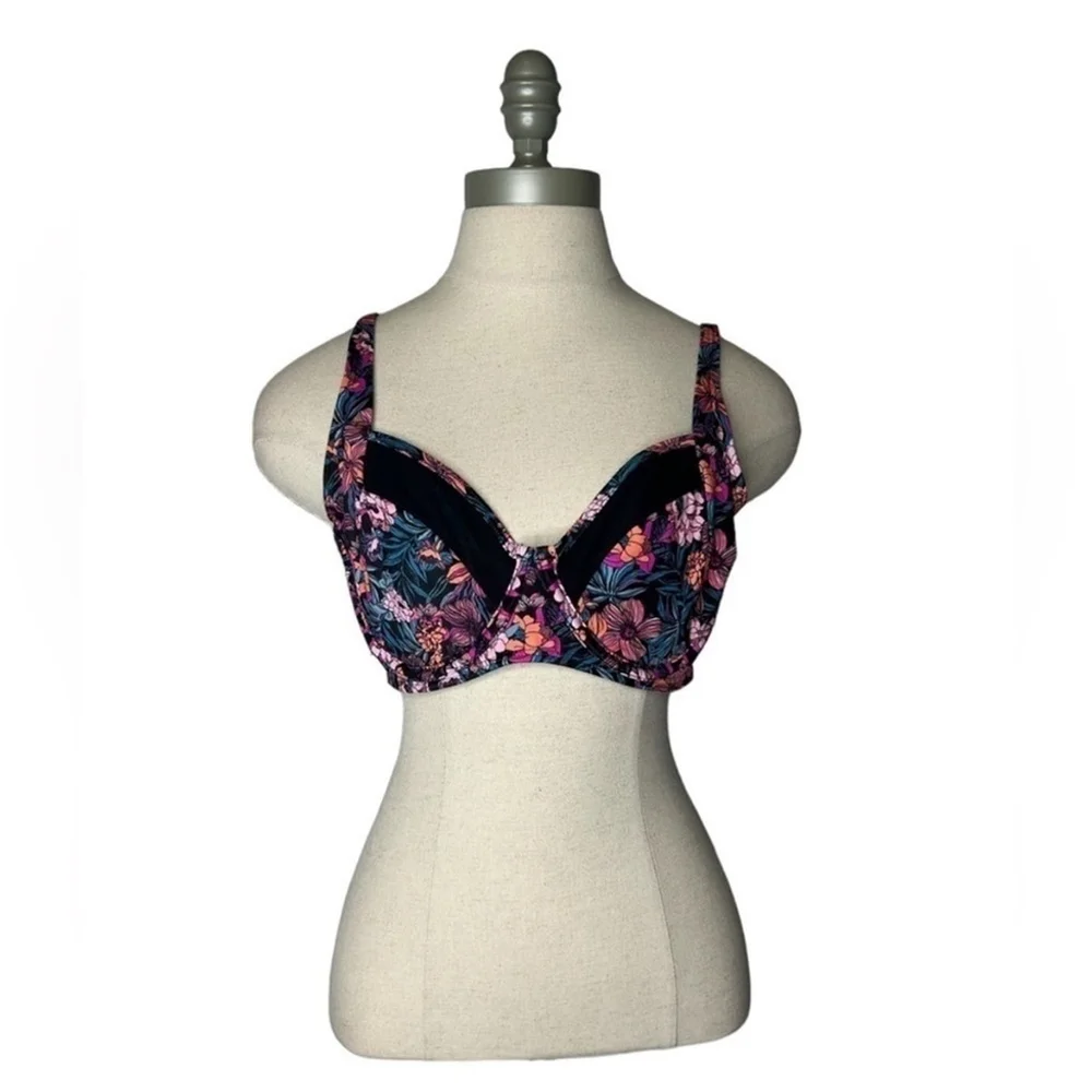 Venus Nova Mesh Underwire Top Hawaiian Hottie Black Floral Print Size 38B